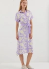 2455 Desenli Gömlek Elbise  Lila