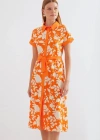 2455 Desenli Gömlek Elbise  Turuncu