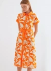 2455 Desenli Gömlek Elbise  Turuncu