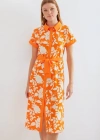 2455 Desenli Gömlek Elbise  Turuncu