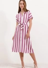 2456 Çizgili Gömlek Elbise  Gül Kurusu