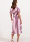 2456 Çizgili Gömlek Elbise  Gül Kurusu