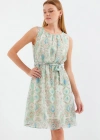 2501 Desenli Sıfır Kol Şifon Elbise  Mint