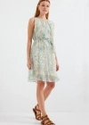 2501 Desenli Sıfır Kol Şifon Elbise  Mint