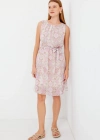 2501 Desenli Sıfır Kol Şifon Elbise  Pembe