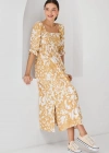 2512 Desenli Yırtmaçlı Elbise  Sarı