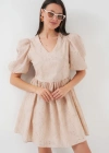 2529 Fistolu Kısa Elbise  Bej