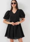2529 Fistolu Kısa Elbise  Siyah