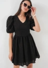 2529 Fistolu Kısa Elbise  Siyah