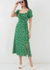 27 Yırtmaç Detaylı Elbise  Zümrüt Yeşili