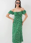 27 Yırtmaç Detaylı Elbise  Zümrüt Yeşili