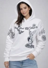 3 İplik Pamuklu Kapüşonlu Baskılı weathirt Hoodie  Beyaz