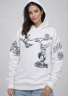 3 İplik Pamuklu Kapüşonlu Baskılı weathirt Hoodie  Beyaz