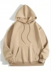 3 İplik Pamuklu Unisex Kapşonlu weetshirt  Bej