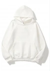 3 İplik Pamuklu Unisex Kapşonlu weetshirt  Beyaz