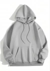3 İplik Pamuklu Unisex Kapşonlu weetshirt  Gri