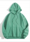 3 İplik Pamuklu Unisex Kapşonlu weetshirt  int Yeşili