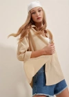 3900 Oversize Uzun Basic Gömlek  Bej