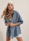 3900 Oversize Uzun Basic Gömlek  İndigo