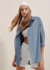 3900 Oversize Uzun Basic Gömlek  İndigo