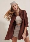 3900 Oversize Uzun Basic Gömlek  Kahverengi