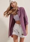 3900 Oversize Uzun Basic Gömlek  Koyu Lila
