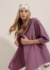 3900 Oversize Uzun Basic Gömlek  Koyu Lila