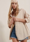 3900 Oversize Uzun Basic Gömlek  Krem
