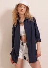 3900 Oversize Uzun Basic Gömlek  Lacivert
