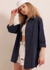 3900 Oversize Uzun Basic Gömlek  Lacivert