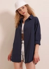 3900 Oversize Uzun Basic Gömlek  Lacivert