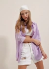 3900 Oversize Uzun Basic Gömlek  Lila