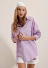 3900 Oversize Uzun Basic Gömlek  Lila