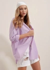 3900 Oversize Uzun Basic Gömlek  Lila