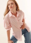 3900 Oversize Uzun Basic Gömlek  Pudra