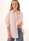 3900 Oversize Uzun Basic Gömlek  Pudra