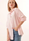 3900 Oversize Uzun Basic Gömlek  Pudra