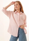 3900 Oversize Uzun Basic Gömlek  Pudra