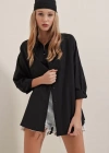3900 Oversize Uzun Basic Gömlek  Siyah