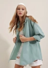 3900 Oversize Uzun Basic Gömlek  Su Yeşili