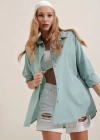 3900 Oversize Uzun Basic Gömlek  Su Yeşili