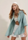 3900 Oversize Uzun Basic Gömlek  Su Yeşili