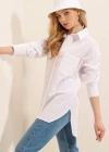 3952 Arkası Düğmeli Boyfriend Gömlek  Beyaz