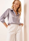 3964 Hafif Dökümlü Saten Gömlek  Lila