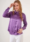 3964 Hafif Dökümlü Saten Gömlek  Mor