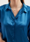 3964 Hafif Dökümlü Saten Gömlek  Petrol