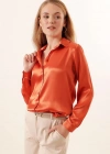 3964 Hafif Dökümlü Saten Gömlek  Turuncu