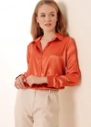 3964 Hafif Dökümlü Saten Gömlek  Turuncu
