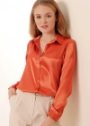3964 Hafif Dökümlü Saten Gömlek  Turuncu