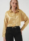 3985 Oversize Saten Gömlek  Altın Sarısı